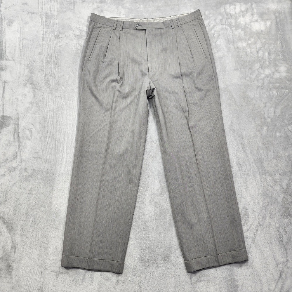 St. Croix Pants Mens 36x30 Gray Pure New Wool Pleated Cuffed Dress Classic Italy